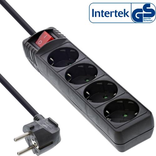 InLine® Steckdosenleiste 4-fach Schutzkontakt mit Schalter 3m schwarz